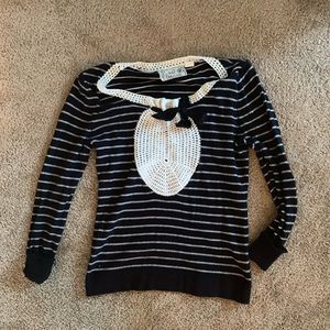 Anthropologie Striped Sweater Crocheted Neckline
